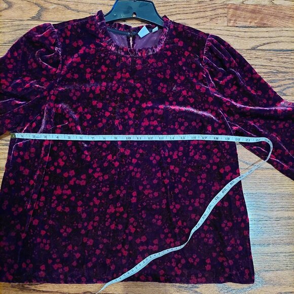 Gap Large Burgundy Floral Velvet Blouse with Button Tie at the back of the neck - Picture 5 of 11